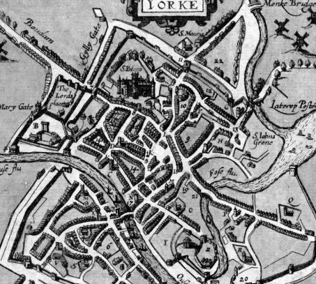 Historic map of York with Erik Bloodaxe connection