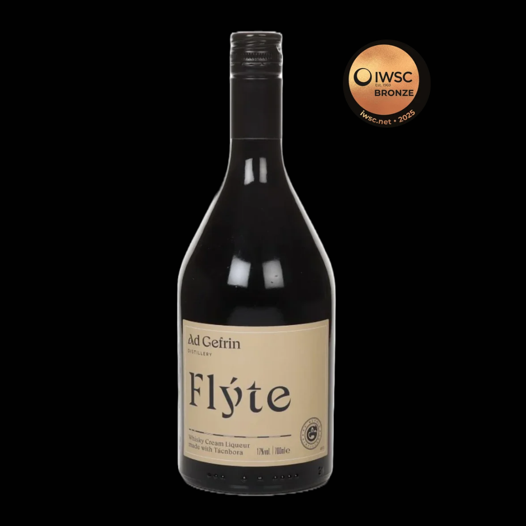 Bottle of Flyte wine with a gold IWSC Bronze award badge on a white background