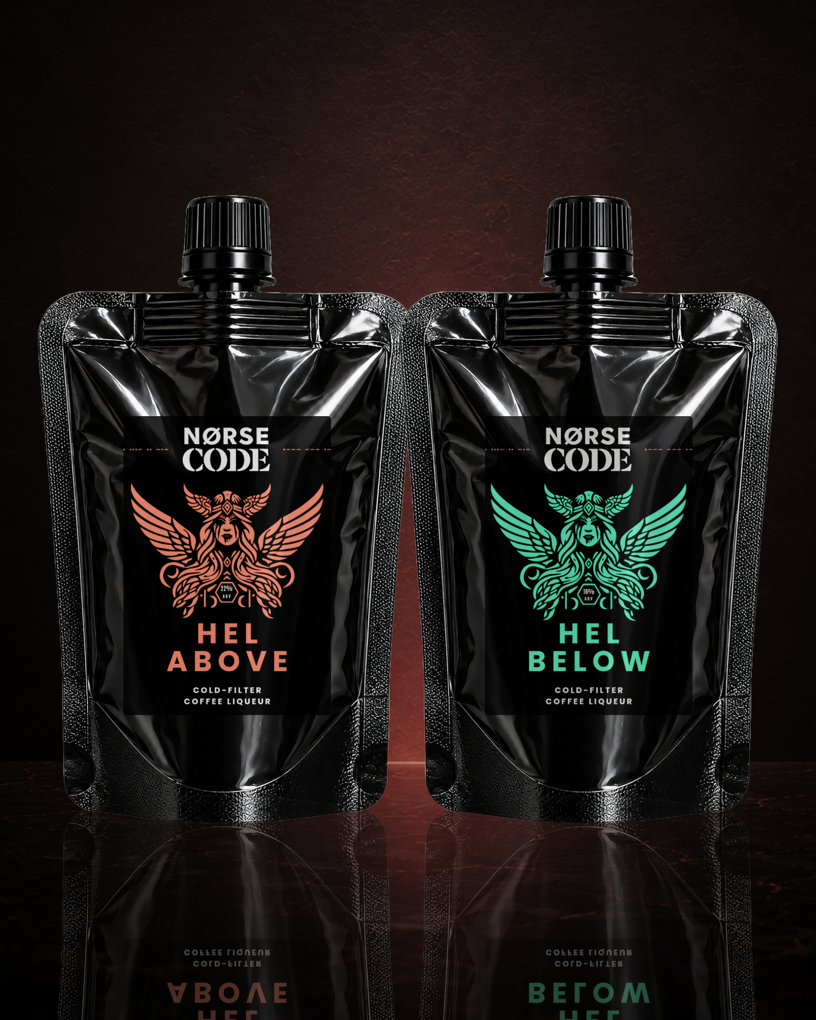 Coffee Spirit Co NORSE CODE Discover Pack with 100ml Hel Above and Hel Below coffee liqueur tasting bottles and included £8 voucher.