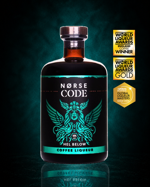 NORSE CODE Hel Below Yorkshire coffee liqueur bottle, 16% ABV, crafted for Baby Guinness and premium coffee cocktails.