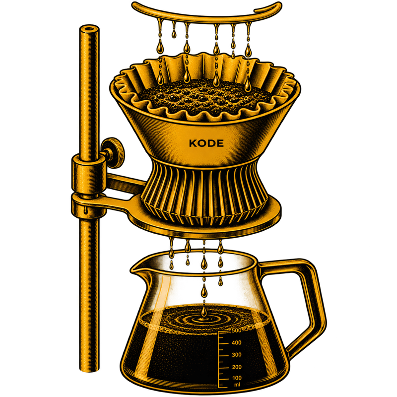 KODE coffee brewer using controlled filter extraction to brew coffee for Norse Code coffee liqueur.