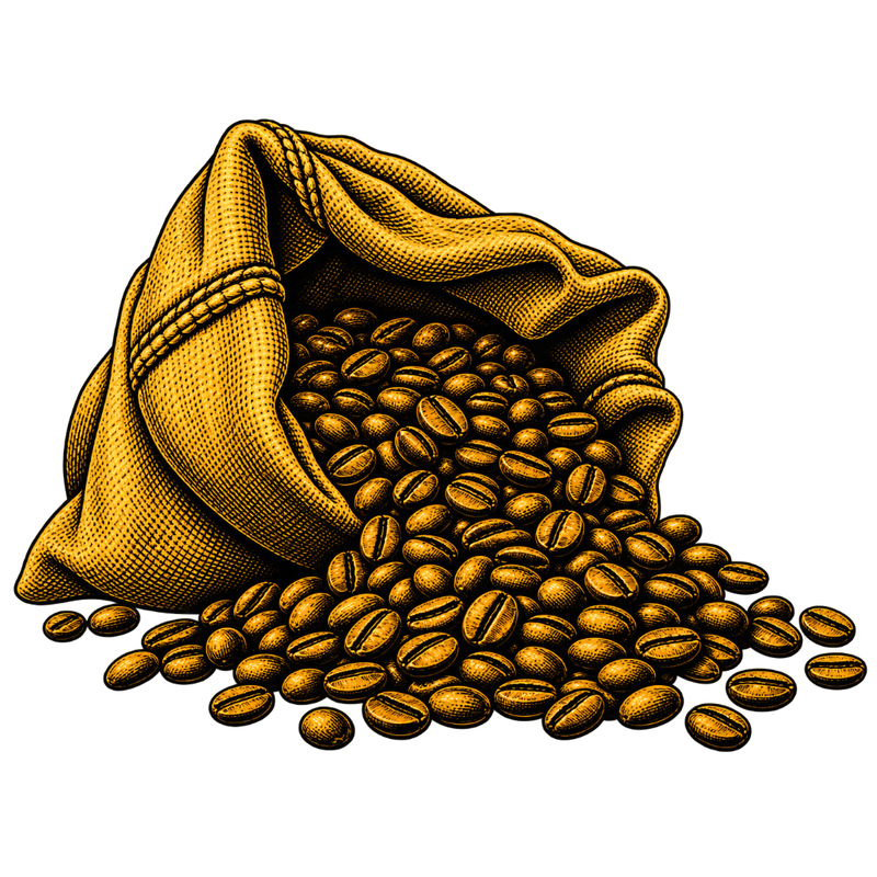 Roasted coffee beans spilling from a coffee sack, representing the real brewed coffee used in Norse Code coffee liqueur.
