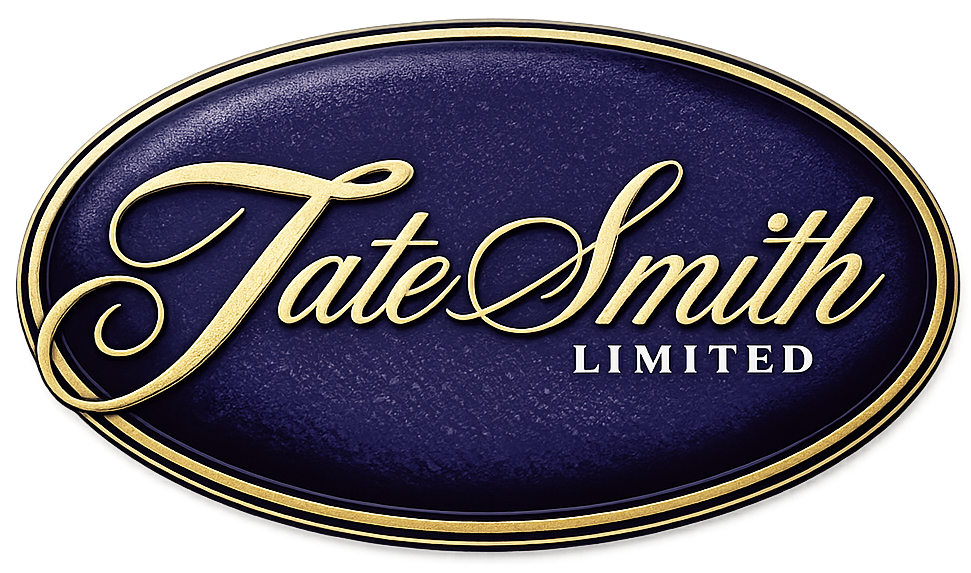 Elegant logo with 'Tate Smith Limited' text on a dark blue background