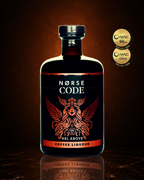 NORSE CODE Hel Above Yorkshire coffee liqueur bottle, 22% ABV, crafted for exceptional Espresso Martinis.