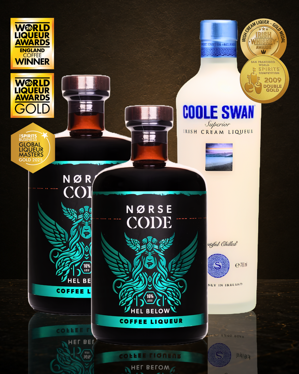 Bundle of NORSE CODE Hel Above, Hel Below and Coole Swan cream liqueur for Espresso Martinis and Baby Guinness serves