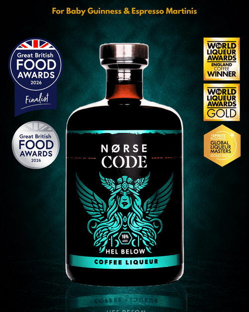 Norse Code Hel Below coffee liqueur with Great British Food Awards, World Liqueur Awards and Global Liqueur Masters awards