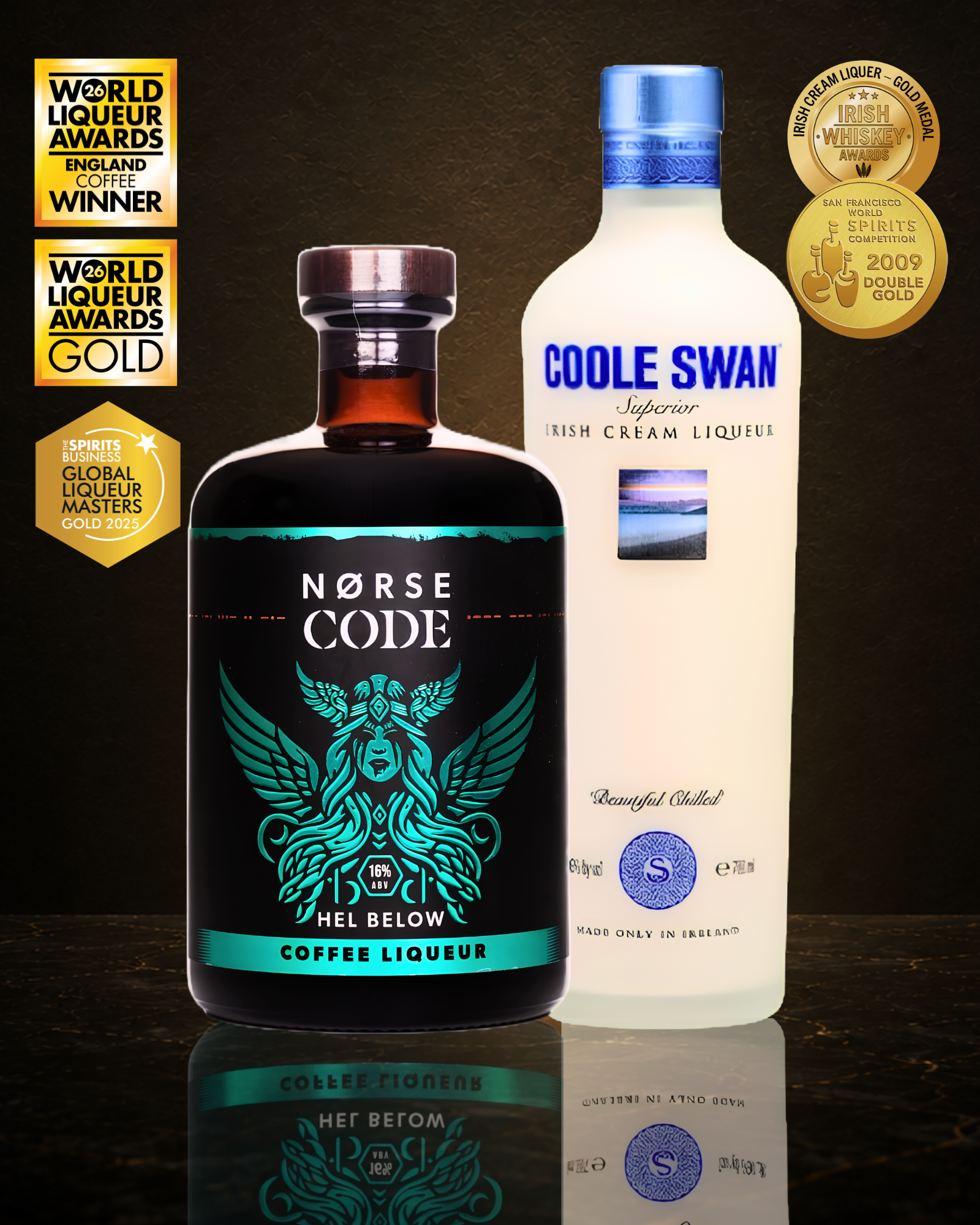 Bundle of NORSE CODE Hel Below coffee liqueur and Coole Swan cream liqueur for Baby Guinness serves