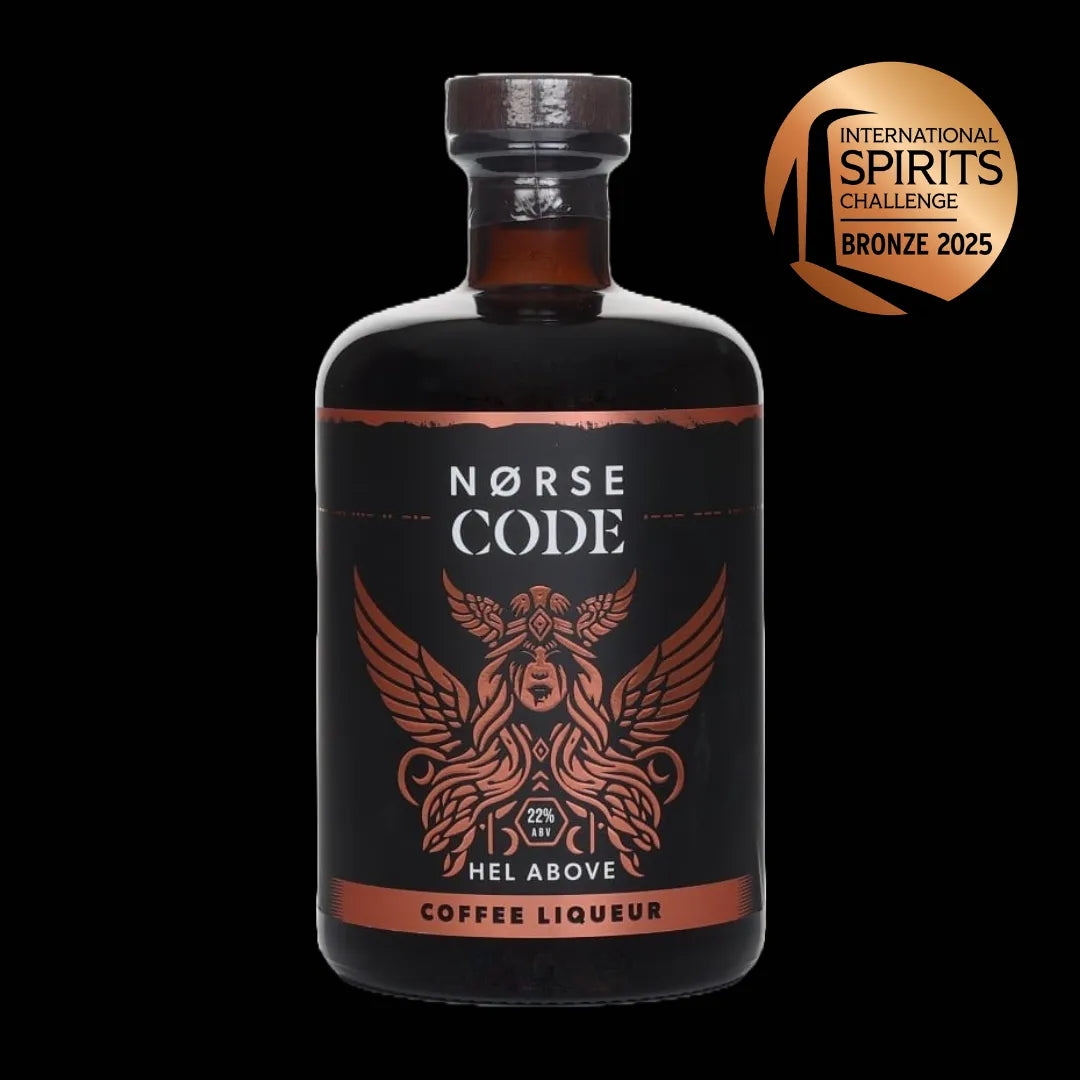NORSE CODE HEL ABOVE Yorkshire Coffee Liqueur, bronze award bottle.